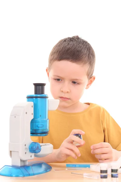 stock image Boy with microscope