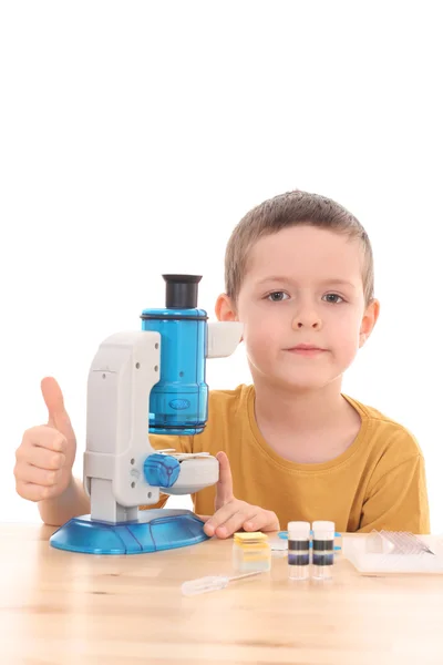 stock image Boy with microscope