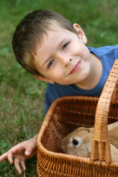 Boy and rabbit — Stock Photo, Image