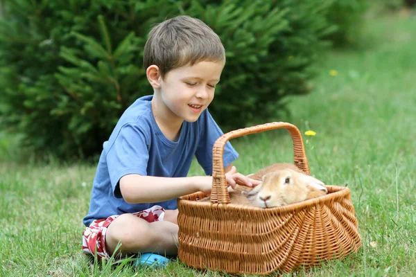 Jongen en konijn — Stockfoto