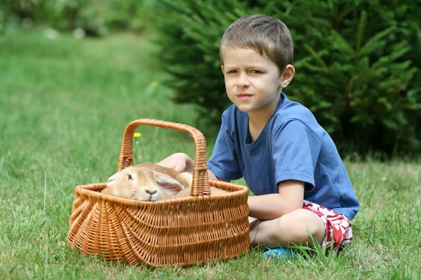 少年とウサギ — ストック写真