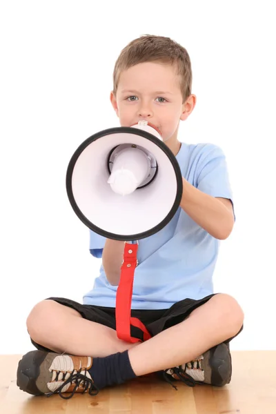 男孩和喊话器 — 图库照片
