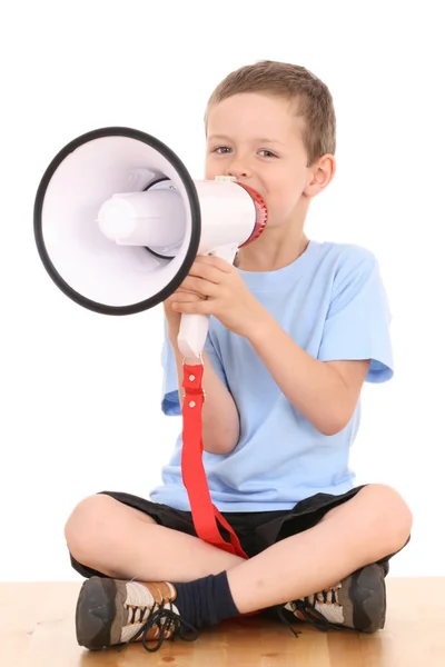 男孩和喊话器 — 图库照片