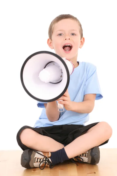 Chłopiec i megafon — Zdjęcie stockowe