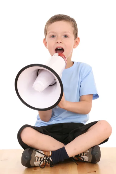 Chlapec a megafon — Stock fotografie