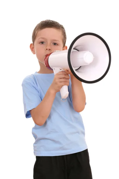 Мальчик и мегафон — стоковое фото