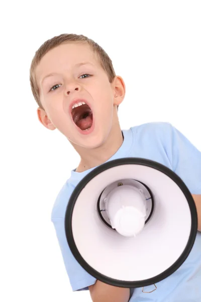 Мальчик и мегафон — стоковое фото