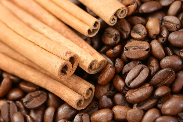 Granos de café y canela — Foto de Stock