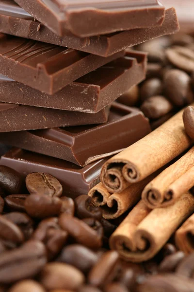 巧克力咖啡和肉桂 — 图库照片