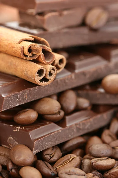 チョコレート、コーヒーやシナモン — ストック写真