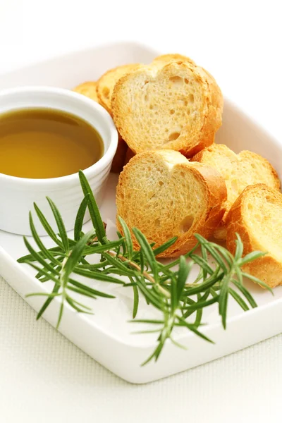 stock image Baguette and olive oil