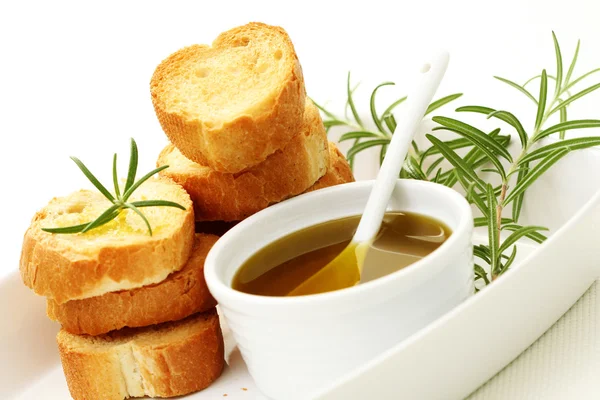 stock image Baguette and olive oil