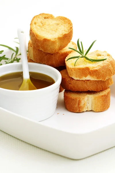 stock image Baguette and olive oil