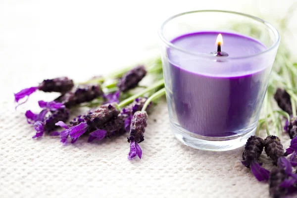 Candle with lavender — Stock Photo, Image