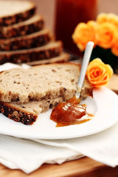 Stock image Whole wheat bread and jam