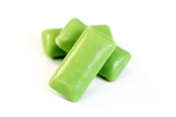 Groene Kauwgom Wit Eten Drinken — Stockfoto