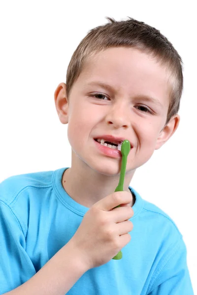 Річний Хлопчик Чистить Зуби Білому — стокове фото