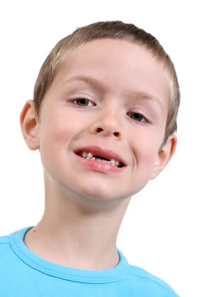 Beyaz Beyaz Diş Izole Yedi Yaşındaki Çocuk Portresi — Stok fotoğraf