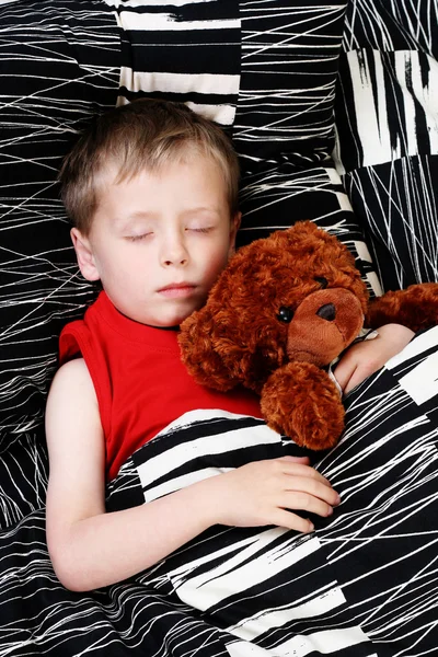Ετών Αγόρι Στο Κρεβάτι Ύπνου Χρόνου — Φωτογραφία Αρχείου