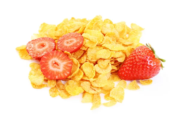 Getreide Und Frische Erdbeeren Isoliert Auf Weiß Essen Und Trinken — Stockfoto