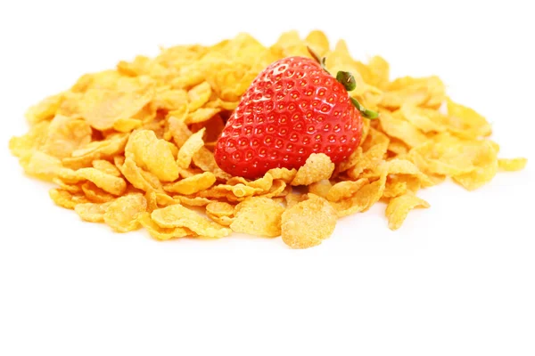 Getreide Und Frische Erdbeeren Isoliert Auf Weiß Essen Und Trinken — Stockfoto