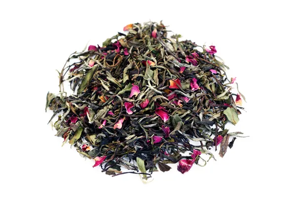 Kupie Biała Herbata Płatkami Róż Białym Czas Herbatę — Zdjęcie stockowe