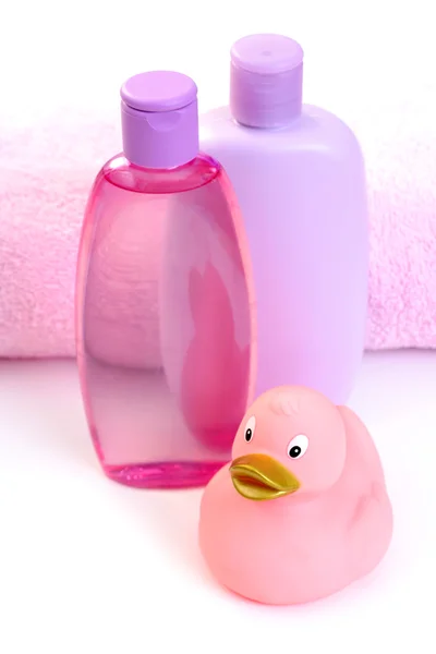 Acessórios Banho Bebê Rosa Cuidados Com Corpo — Fotografia de Stock