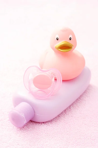 Tillbehör För Babybad Rosa Handduk Kroppsvård — Stockfoto