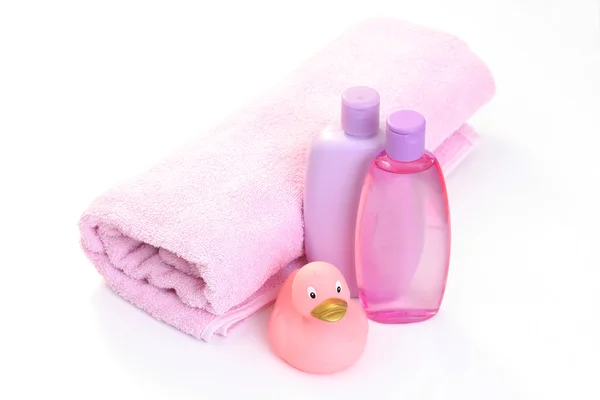 Accesorios Baño Bebé Rosa Cuidado Del Cuerpo —  Fotos de Stock