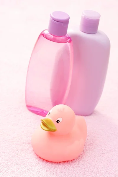 Baby Bath Accessories Pink Body Care — Stock Photo, Image