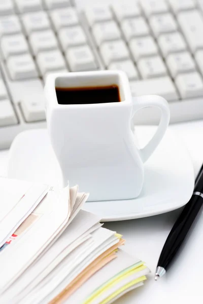 Kopp Kaffe Jobbet Massor Att Göra — Stockfoto