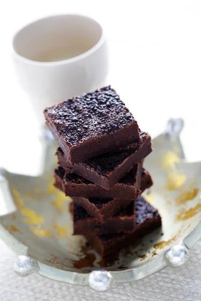 Schokoladenbrownie Mit Tasse Kaffee Süßes Essen — Stockfoto