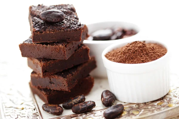 Schokoladenbrownie Mit Rohem Kakao Süßes Essen — Stockfoto