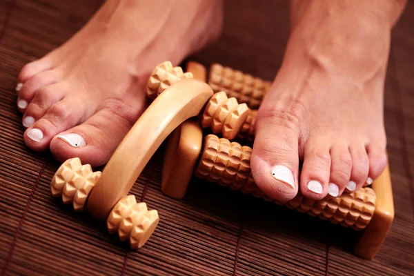 Feet Wooden Massager Beauty Treatment — Stock Photo, Image