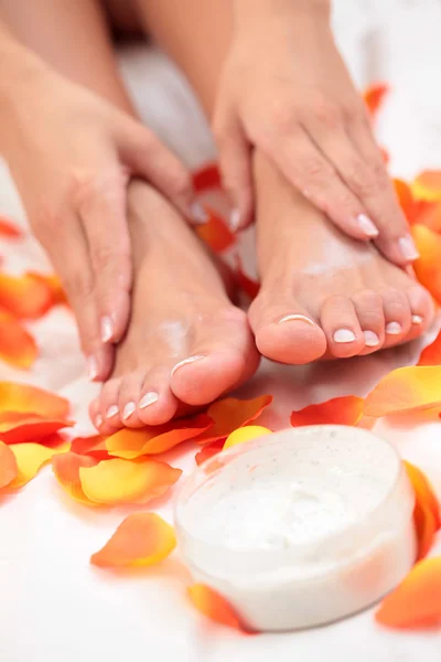 Feet care in bed — Stock Photo, Image