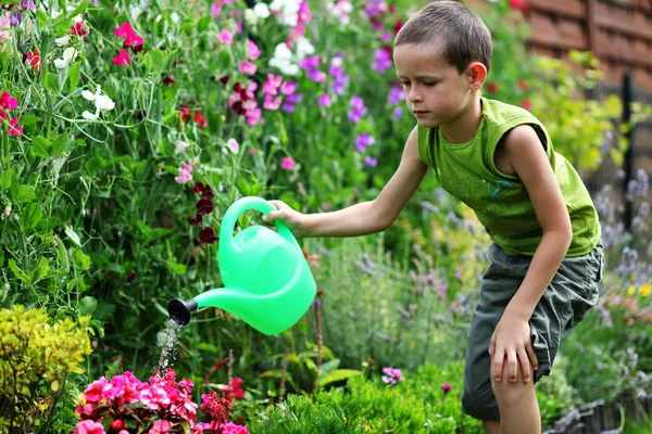 Years Old Boy Watering Can Kids — Stock Photo, Image