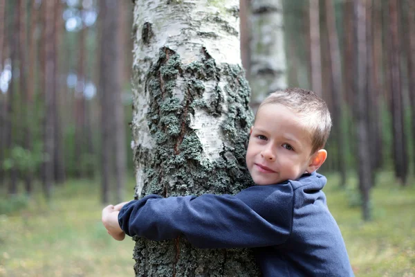 Yaşındaki Oğlum Huş Ağacı Çocuklar — Stok fotoğraf
