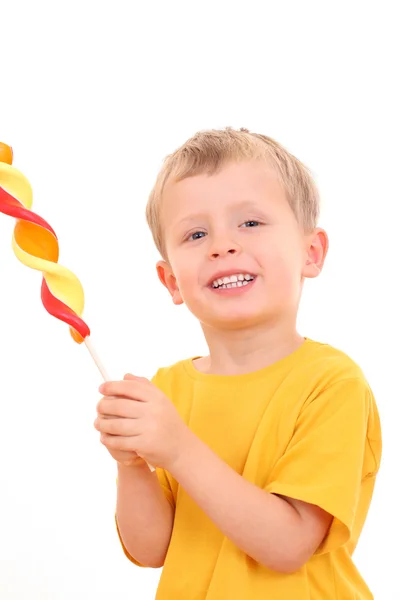 Gammal Pojke Med Lollipop Vit Barn — Stockfoto