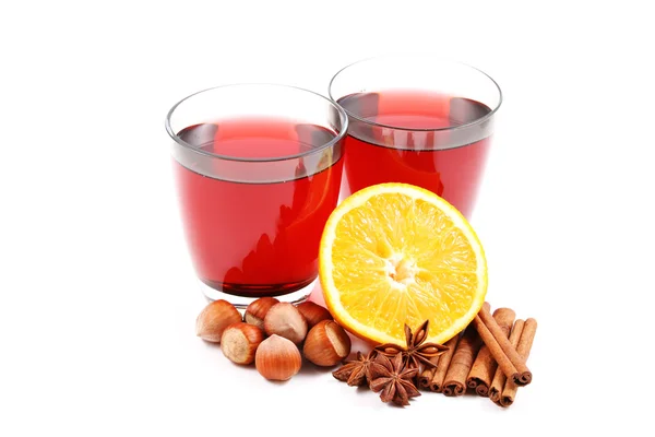 Two Glasses Hot Wine Various Spices White Food Drink — Stock Photo, Image