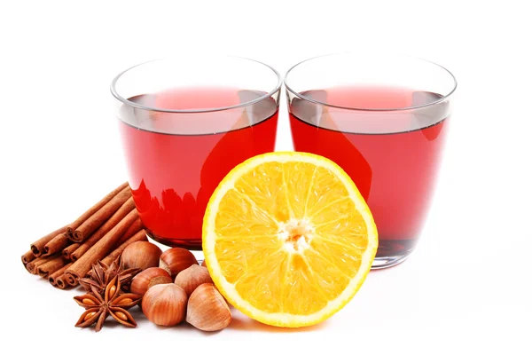 Two Glasses Hot Wine Various Spices White Food Drink — Stock Photo, Image