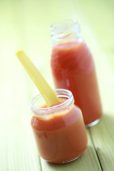 Frasco Con Zanahoria Alimentos Para Bebés Comida Bebida —  Fotos de Stock