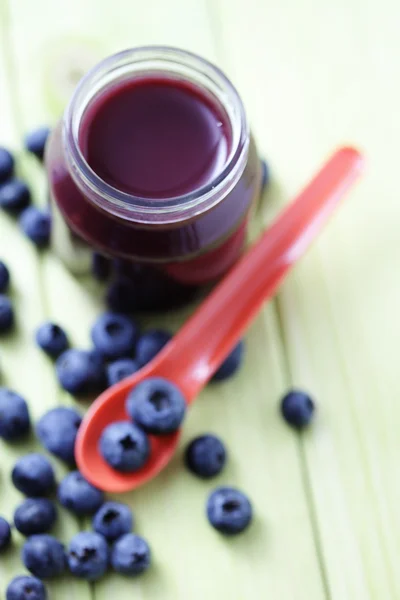 Jar Blueberries Baby Food Food Drink — Stock Photo, Image