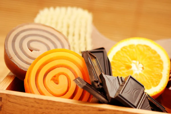Chocolate and orange soaps — Stock Photo, Image