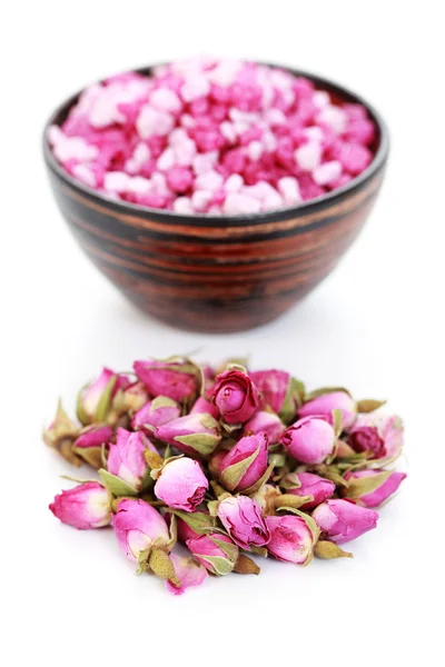 Рожева Ванна Сіль Сушеними Трояндами Лікування Краси — стокове фото