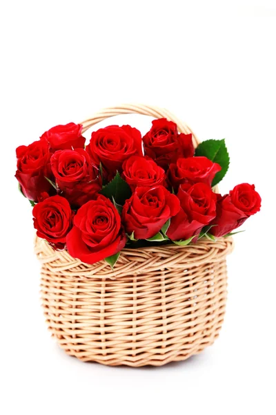 Basket Full Red Roses White Background Flowers Plants — Stock Photo, Image