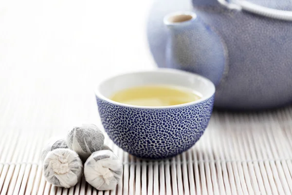 Çaydanlık Bardak Yeşil Çay Çay Saati — Stok fotoğraf