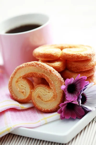 Cup Black Coffee Delicious Cookies Coffee Time — Stock Photo, Image