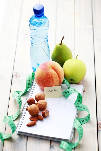 Ernährungstagebuch Und Frisches Obst Diät Und Frühstück — Stockfoto