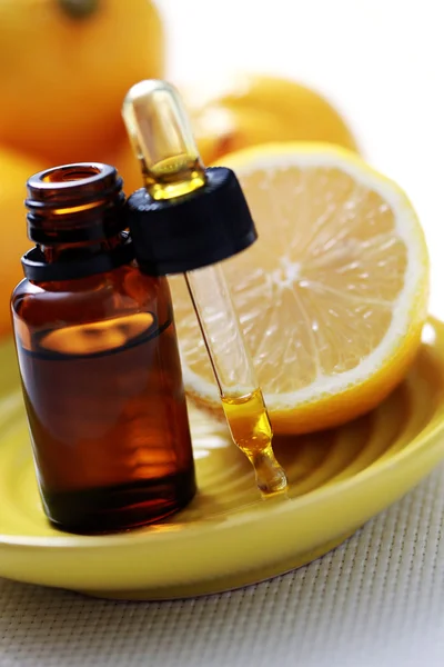 Frasco Aceite Esencial Limón Medicina Alternativa — Foto de Stock