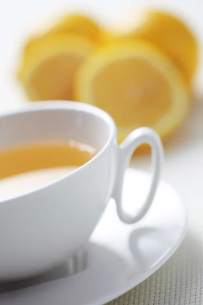 Xícara Chá Com Limão Fresco Hora Chá — Fotografia de Stock